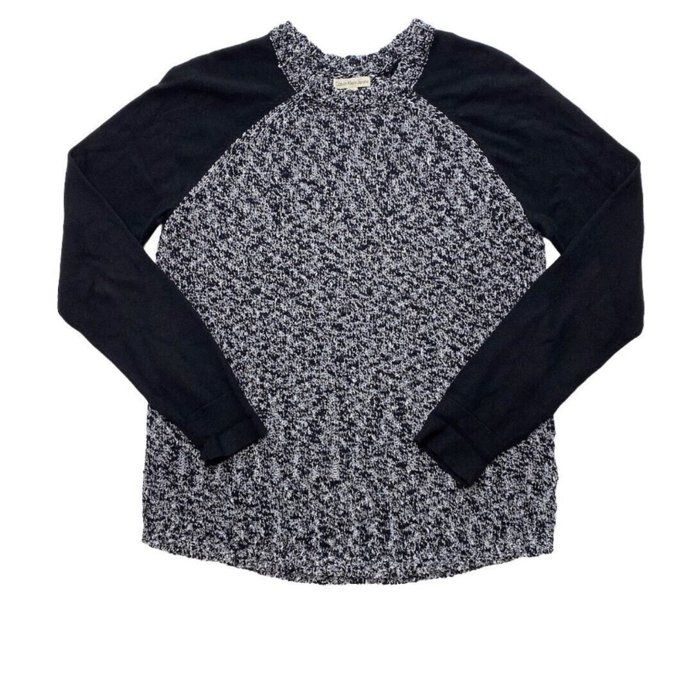 Calvin Klein Black/White/Gray Marled Raglan Sleeve Knit Sweater womens Size M